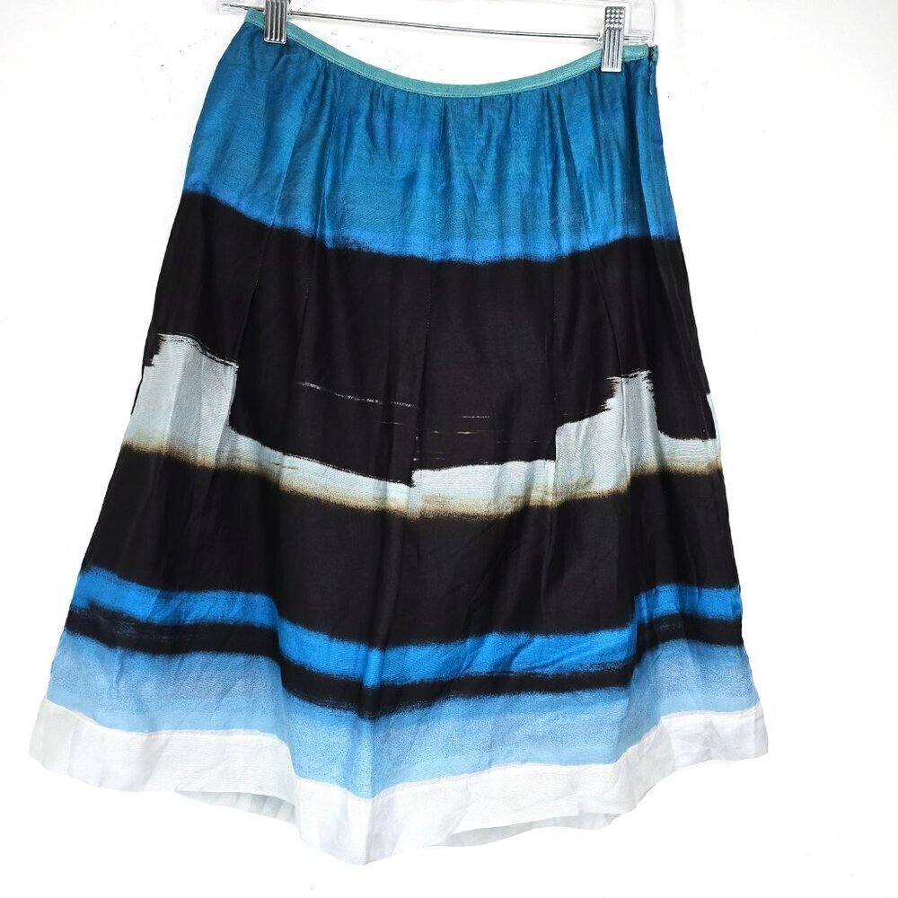 Nic + Zoe Blue Black Striped Ombre Coastal Silk Blend Skirt